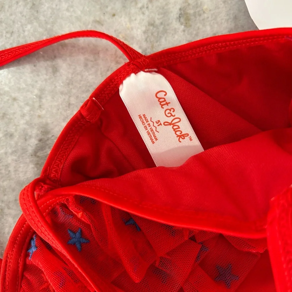 Cat & Jack Red Ruffled Kids Swim One Piece Size 5T